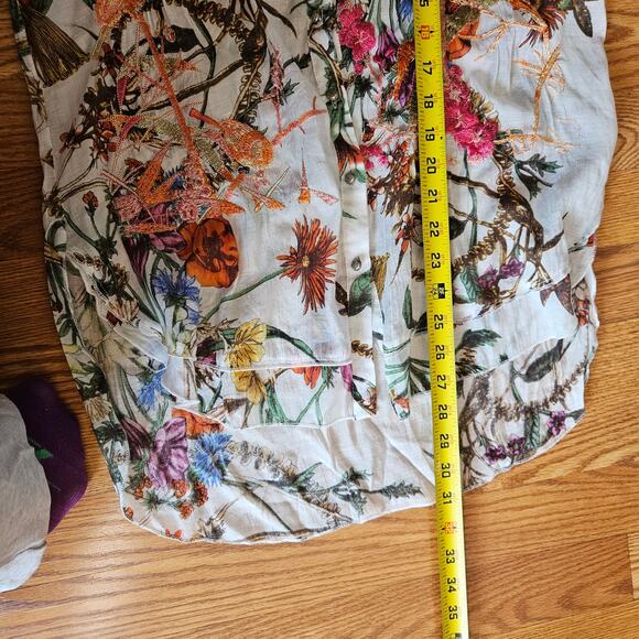 Wearable Art Maxamilist Floral Embroidered Button Down Blouse Bird Detailing M - Picture 11 of 11